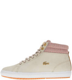 Высокие бежевые кеды из натуральной кожи Lacoste