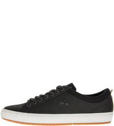 Черные кожаные кеды с текстильными вставками Lacoste