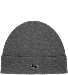 Шерстяная серая шапка мелкой вязки Lacoste