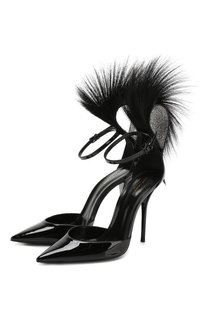 Лаковые туфли Jamie с меховой отделкой Saint Laurent