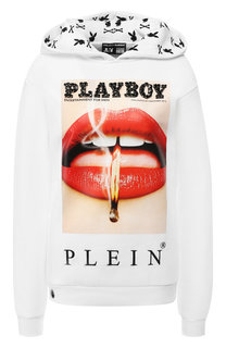 Хлопковый пуловер с капюшоном и принтом Philipp Plein