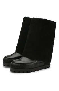 Кожаные сапоги с отделкой из овчины на платформе Casadei