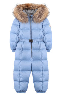 Пуховый комбинезон с меховой отделкой на капюшоне Moncler Enfant