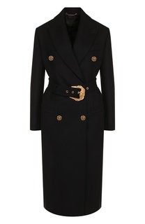 Двубортное шерстяное пальто с поясом Versace