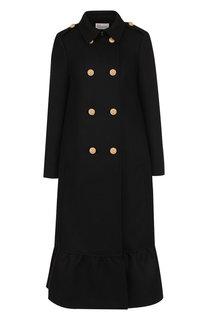Двубортное шерстяное пальто с оборкой REDVALENTINO