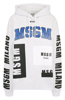 Хлопковый пуловер с капюшоном и логотипом бренда MSGM