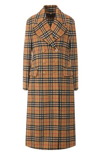 Двубортное шерстяное пальто в клетку Burberry