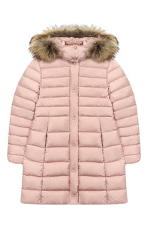 Пуховое пальто с меховой отделкой на капюшоне Moncler Enfant