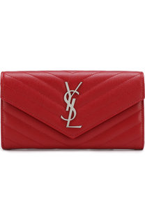 Кожаное портмоне с клапаном и логотипом бренда Saint Laurent
