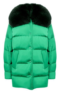 Стеганый пуховик с меховым воротником Moncler