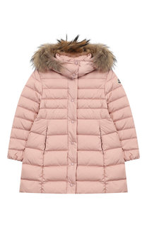 Пуховое пальто с меховой отделкой на капюшоне Moncler Enfant