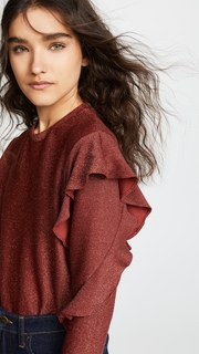 Scotch & Soda/Maison Scotch Ruffled Long Sleeve Metallic Top