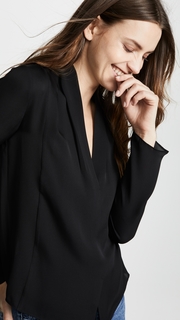 Vince Silk Drape Neck Blouse