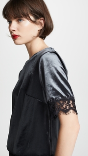 Three Dots Velvet & Lace Top