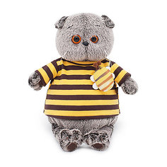 Мягкая игрушка Budi Basa Кот Басик в полосатой футболке с пчелой, 19 см