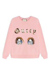 Розовый свитшот с блестящими аппликациями Gucci