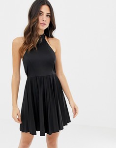 Плиссированное платье мини с халтером и бантом на спине ASOS DESIGN - Черный