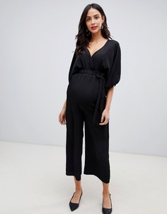 Комбинезон с рукавами-кимоно, запахом и кюлотами ASOS DESIGN Maternity - Черный