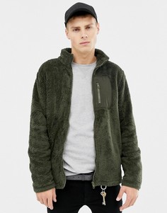 Brave Soul Borg Pocket Zip Through Sweatshirt - Зеленый