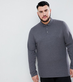 Серое поло из пике с воротником на пуговицах и длинными рукавами ASOS DESIGN Plus - Серый