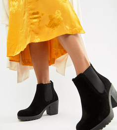 Черные ботинки челси для широкой стопы на массивном каблуке Boohoo - Черный