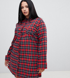 Красное платье-рубашка в клетку PrettyLittleThing Plus - Мульти