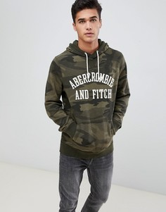 Худи зеленого цвета с камуфляжным принтом и логотипом Abercrombie & Fitch - Зеленый