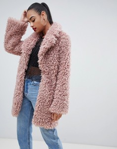 Розовый искусственный полушубок свободного кроя PrettyLittleThing - Розовый