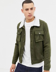 Куртка из искусственной замши с воротником из искусственного меха Another Influence - Зеленый