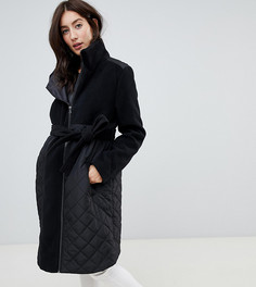 Утепленное пальто с добавлением шерсти на молнии для беременных Mamalicious - Черный Mama.Licious
