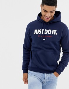 Темно-синий худи с вышитым логотипом Nike AQ7137-451 - Темно-синий