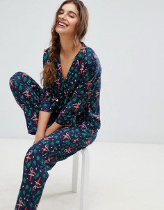 Новогодняя пижама из 100% модала с дизайном щелкунчик ASOS DESIGN - Темно-синий