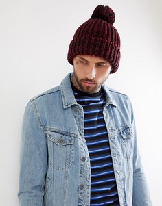 Бордово-черная шапка-бини с помпоном ASOS DESIGN - Красный