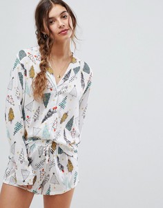 Новогодняя пижама из 100% модала с принтом елок ASOS DESIGN - Белый