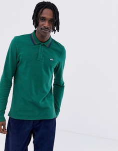 Зеленый лонгслив-поло из пике с логотипом Tommy Jeans Classic - Зеленый