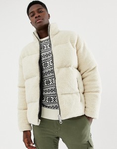 Светло-бежевая дутая куртка с искусственным мехом ASOS DESIGN - Бежевый