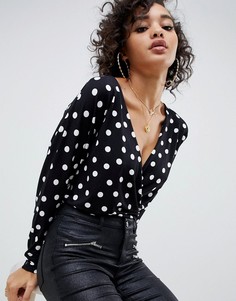 Боди в горошек с запахом ASOS DESIGN - Мульти