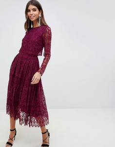 Кружевное платье миди с длинными рукавами ASOS DESIGN - Красный