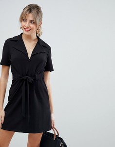 Платье мини в стиле 70-х с поясом ASOS DESIGN - Черный