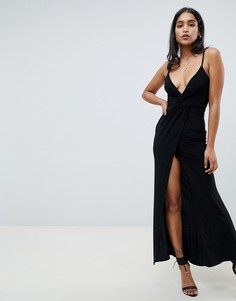 Платье макси с запахом и драпировкой ASOS DESIGN - Черный