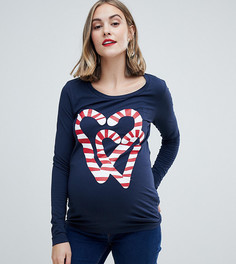 Новогодний джемпер с принтом карамельной конфеты в форме сердца Mamalicious - Черный Mama.Licious