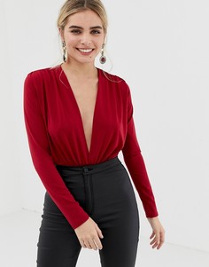 Красное боди с глубоким вырезом New Look - Красный