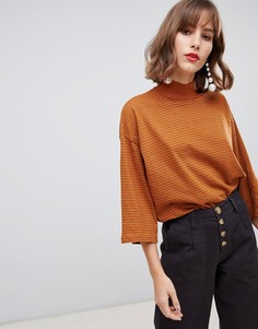 Топ рыжего цвета в полоску с высоким воротником Stradivarius STR - Бежевый