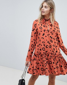 Свободное платье мини на пуговицах с завязкой и леопардовым принтом ASOS DESIGN - Мульти