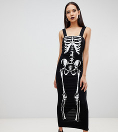 Платье макси с принтом скелета ASOS DESIGN Tall Halloween - Черный