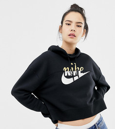 Укороченный худи черного цвета с логотипом с эффектом металлик Nike - Черный