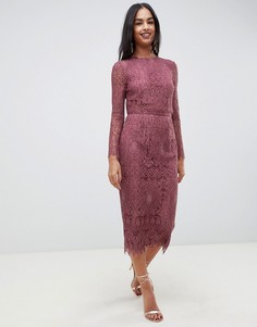 Кружевное платье-футляр миди с длинными рукавами ASOS DESIGN - Фиолетовый