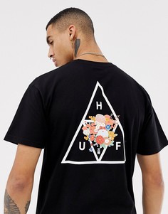 Черная футболка с принтом на спине HUF - Черный