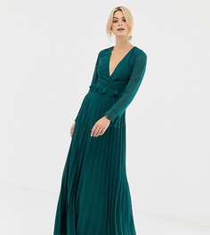 Плиссированное платье макси с оборкой и запахом ASOS DESIGN Tall - Зеленый