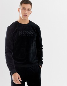 Велюровый свитшот с круглым вырезом и логотипом BOSS SUIT 7 - Черный